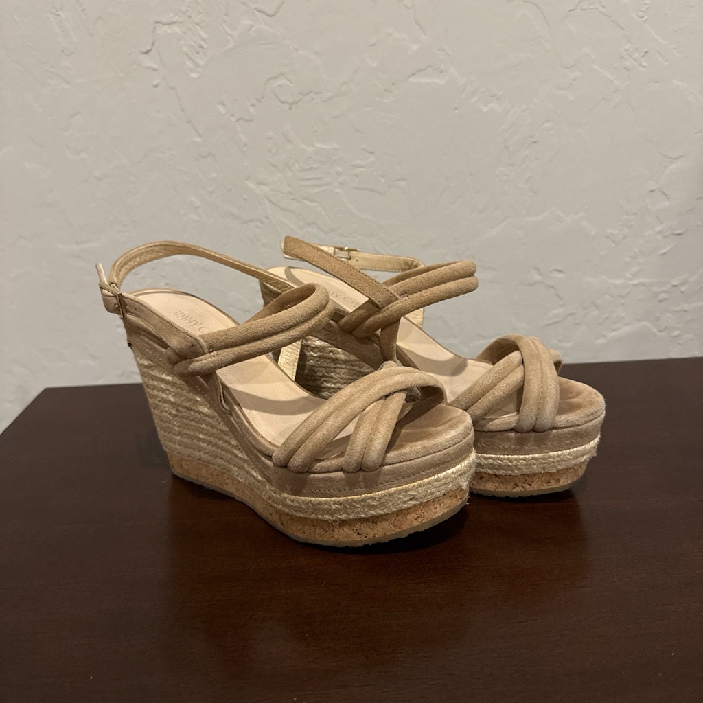 Jimmy Choo Tan Platform Suede Wedges